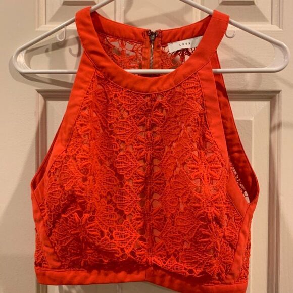 Lush Orange Lace Fitted Crop Top - Picture 1 of 7